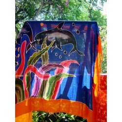Sarong Pareo Wickeltuch Wandbehang "Delphin" farbig