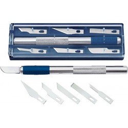 Skalpell-Set WEDO silber/blau 15cm  inkl. 6 Klingen in verschiedenen Formen