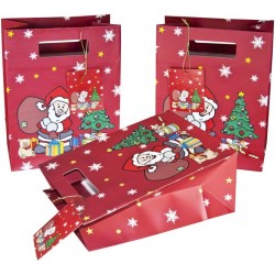 Weihnachts-Geschenktaschen 33x26x13cm Nikolaus mit Geschenkanhänger 5 Stück