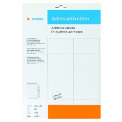 Adressetikett Herma 4441 70x42mm weiß auf A4 Pa.=420 (20 Bl.)